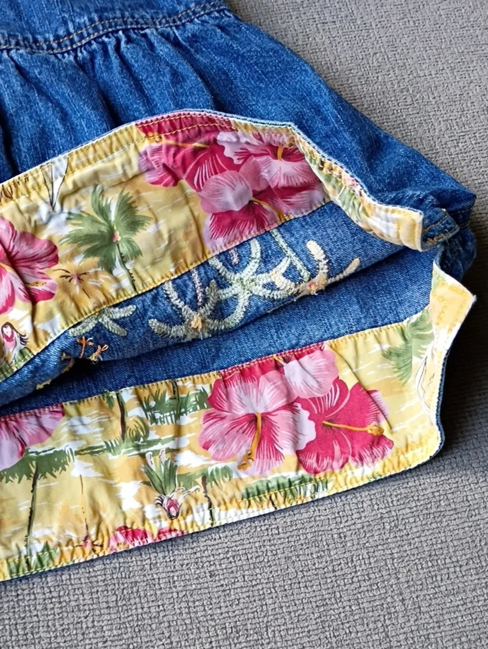 Tropical Embroidered Denim Toddler Dress